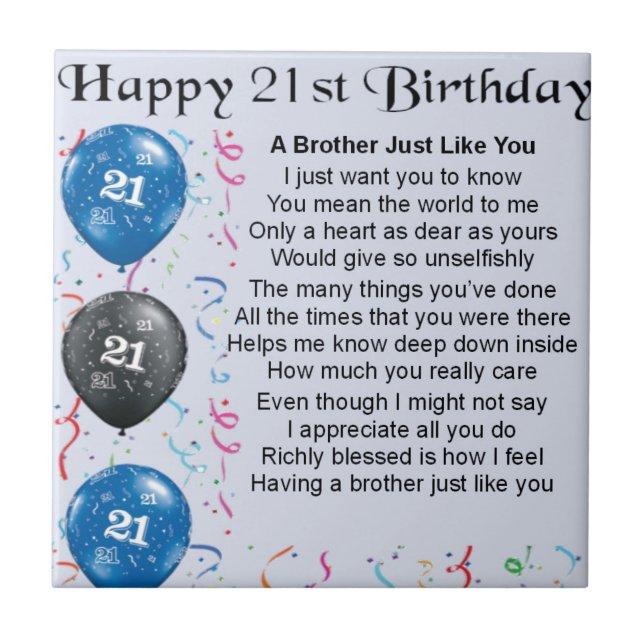 Brother Poem 21st Birthday Tile (Front)