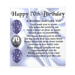 Brother Poem 70th Birthday Notepad