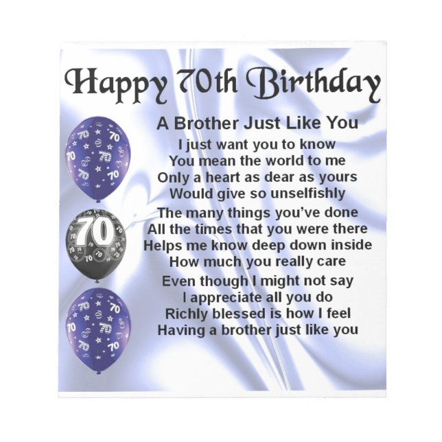 Brother Poem 70th Birthday Notepad (Front)