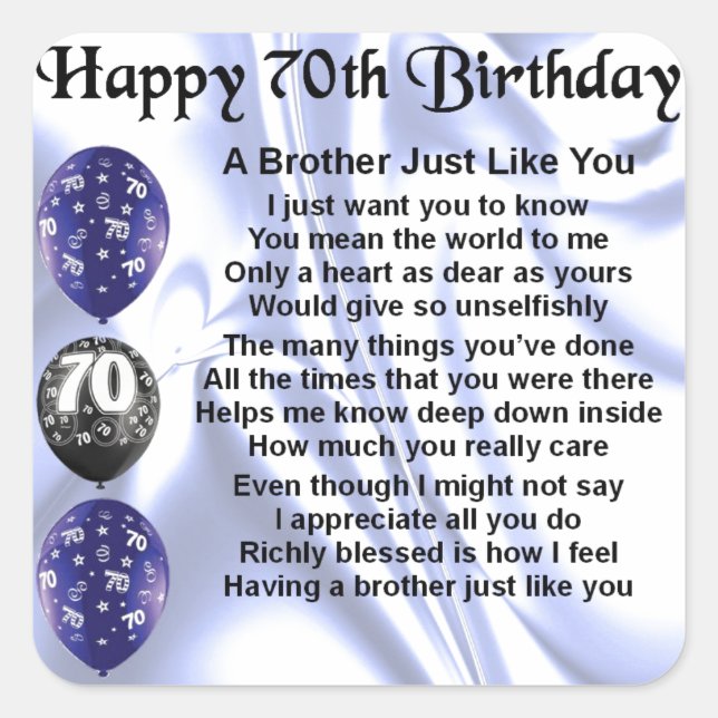 Brother Poem 70th Birthday Square Sticker (Front)