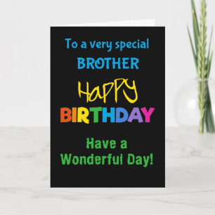 Brother Rainbow Colours on Black Birthday Card