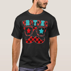 Brother Red Plaid Glasses Moustache Happy Father' T-Shirt