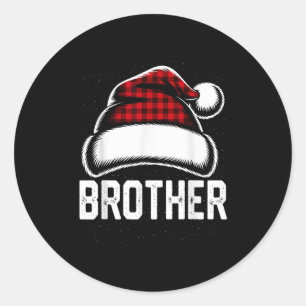 Brother Santa Red Plaid Christmas Family Matching Classic Round Sticker
