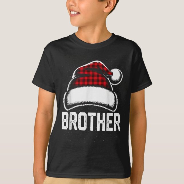 Brother Santa Red Plaid Christmas Family Matching  T-Shirt (Front)