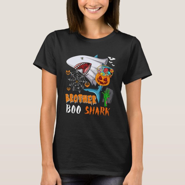Brother Shark Boo Halloween Shark Boo Ghost Candie T-Shirt (Front)