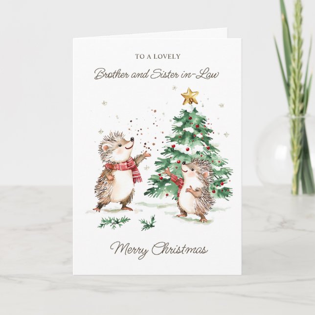 Brother & Sister in-Law Christmas Tree Hedgehog Card (Front)