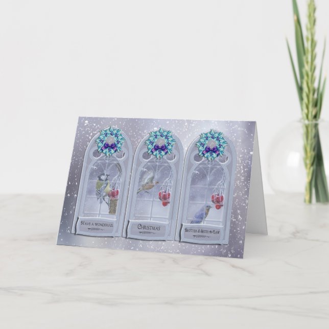 Brother & Sister-in-Law Garden Birds Christmas Win Holiday Card (Front)