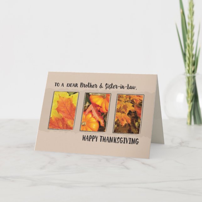 Brother & Sister-in-Law, Thanksgiving Three Leaves Holiday Card (Front)