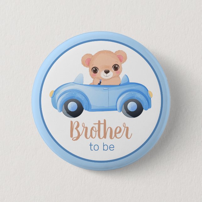 Brother To Be Bear Boy Baby Shower Button (Front)