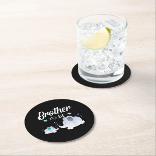 Brother To Be Elephant Baby Shower Gift For Boy Round Paper Coaster