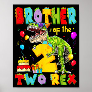 Brother Two Rex 2nd Birthday Illustration Poster