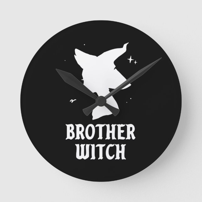 Brother Witch Funny Spooky Matching Halloween Round Clock (Front)