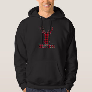 Brother Xmas Red Buffalo Plaid Deer Head Matching Hoodie