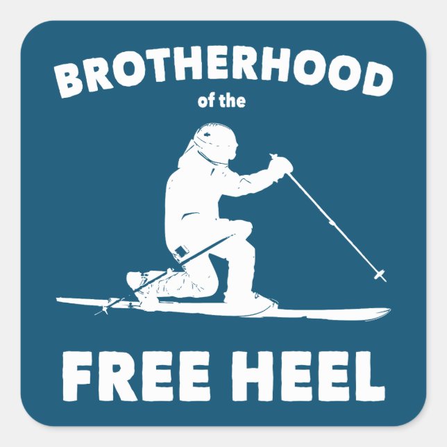 Brotherhood Of The Free Heel Telemark Skiing Square Sticker (Front)