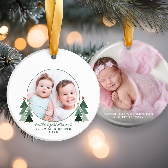 Brother's First Christmas Cute Trees 2 Photos Ceramic Tree Decoration (Brother's First Christmas Cute Trees 2 Photos Ceramic Ornament)