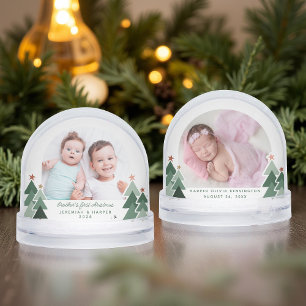 Brothers First Christmas Rustic Trees 2 Photos Snowglobe