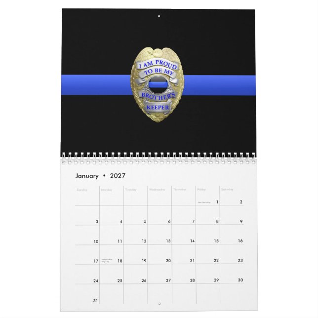 Brothers Keeper Badge Thin Blue Line Calendar (Jan 2027)