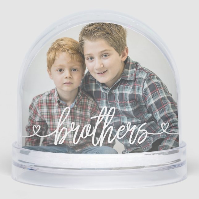 Brothers Love Hearts Personalised Photo Snowglobe (Front)