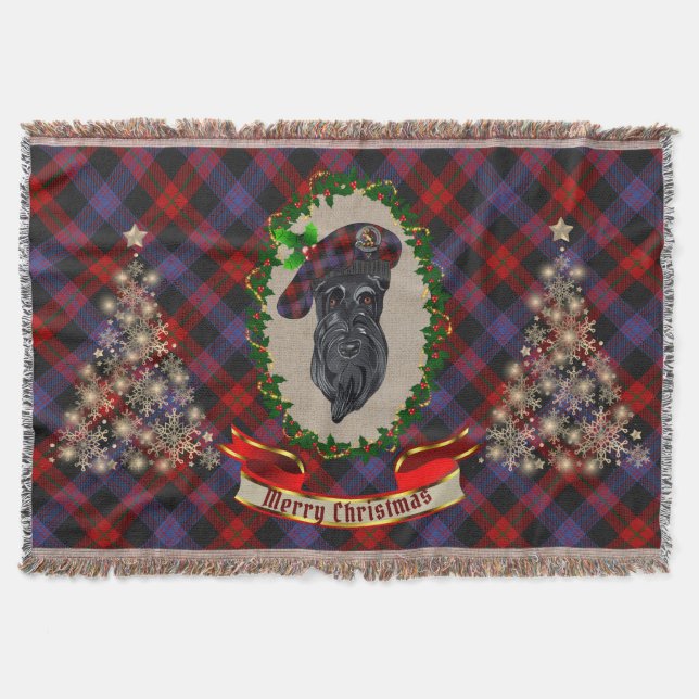 Broun Scottie Dog Christmas Throw Blanket (Front)