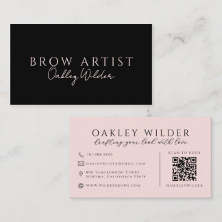 Brow Artist Black Blush Pink QR Code Business Card
