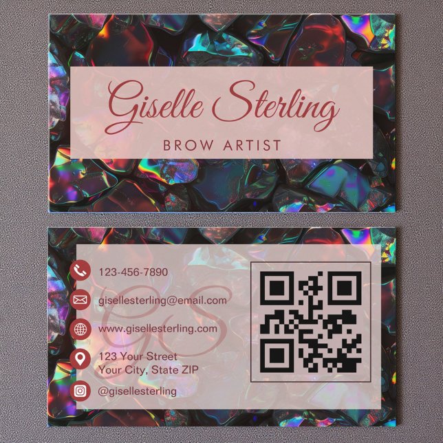 Brow Artist Black Opal Gemstone QR Code Business Card (Creator Uploaded)