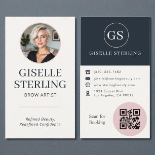 Brow Artist Blush & Navy Photo QR Code  Business Card