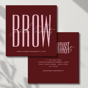 Brow artist modern typography script red square business card