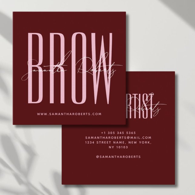 Brow artist modern typography script red  square business card (Creator Uploaded)