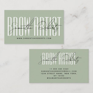 Brow artist modern typography script sage green business card