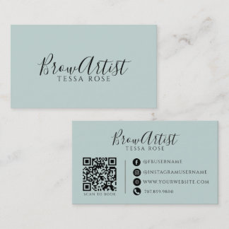 Brow Artist QR Code Dusty Blue Green Business Card