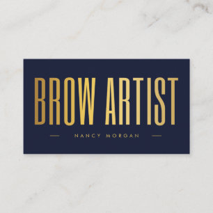 Brow Artist QR Code & Logo Navy And Gold Business Card