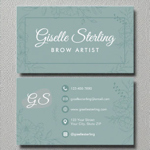 Brow Artist Teal Floral Line Art Modern Script Business Card