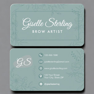 Brow Artist Teal Green Floral Business Card