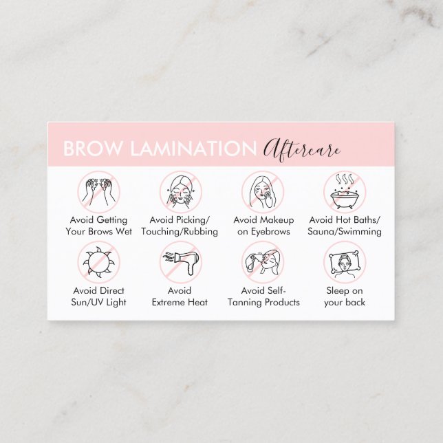 Brow Lamination Aftercare Advice Post Instruction Business Card (Back)