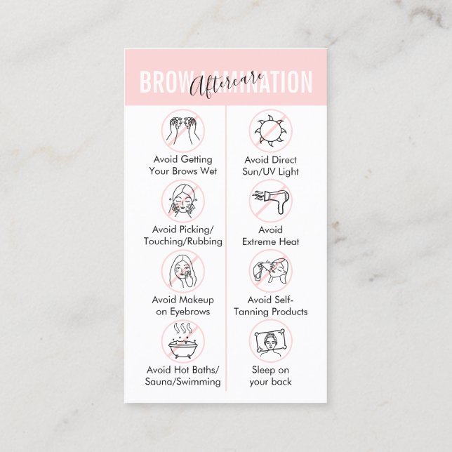 Brow Lamination Aftercare Advices Instructions Business Card (Back)