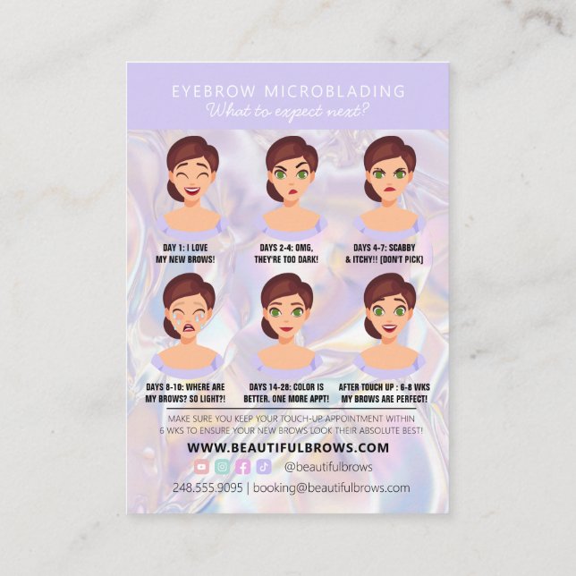 Brow Microblading Aftercare Crystal Holographic Bu Business Card (Back)