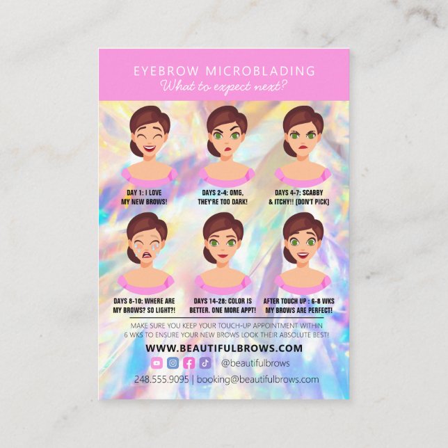 Brow Microblading Aftercare Crystal Holographic Business Card (Back)