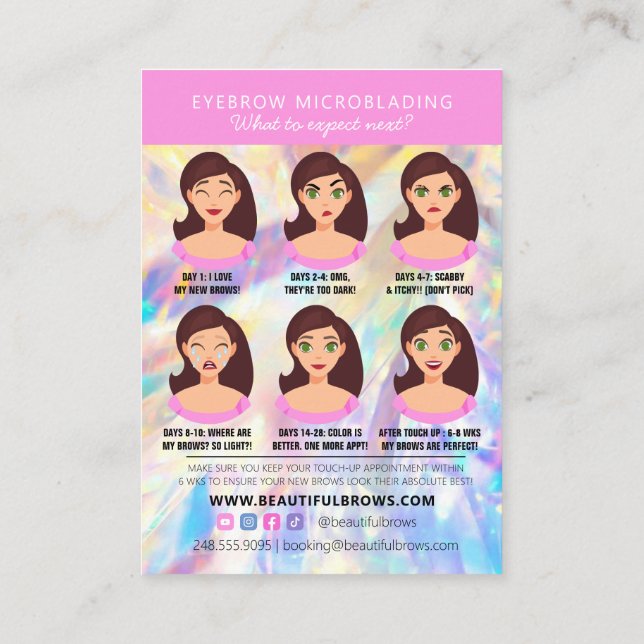 Brow Microblading Aftercare Crystal Holographic Business Card (Back)