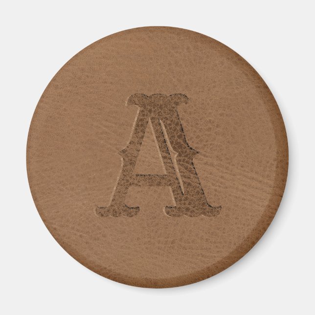 Brow-n Leather Texture Monogrammed Initial Magnet (Front)