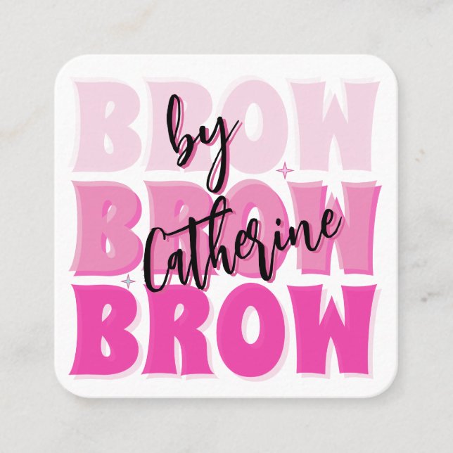 Brow Salon  Qr Code Bold Pink Retro Business card (Front)