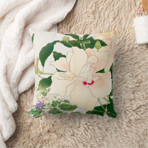 Browallia & Hibiscus Flowers -Japanese woodblock Cushion