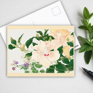 Browallia & Hibiscus Flowers -Japanese woodblock  Postcard