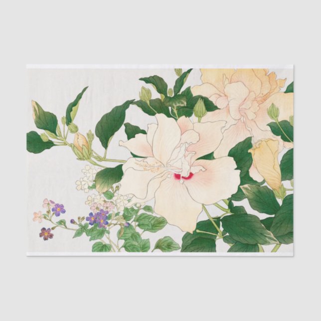 Browallia & Hibiscus Flowers -Japanese woodblock  Tissue Paper (Front)