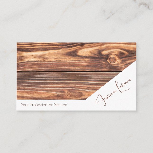 Brown 100% natural organic wooden interior design business card (Front)