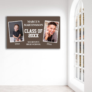 Brown 2 Photo Then Now Graduation Class 20xx Poster