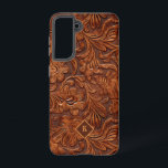 Brown 3-D tooled leather floral pattern 2 monogram Samsung Galaxy Case<br><div class="desc">Cool tooled 3-D floral leather two,  seamless pattern. Customisable monogram.</div>