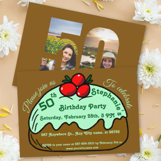 Brown 50th Birthday Party Chocolate Donut Dessert Invitation