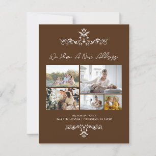 Brown 5 Photos Ornate Moving Announcement Postcard