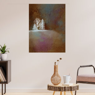 Brown A Winter Night White Snow Tree Poster
