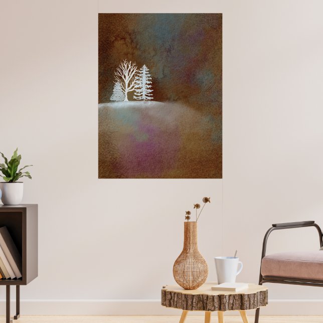 Brown A Winter Night White Snow Tree Poster (Living Room 3)